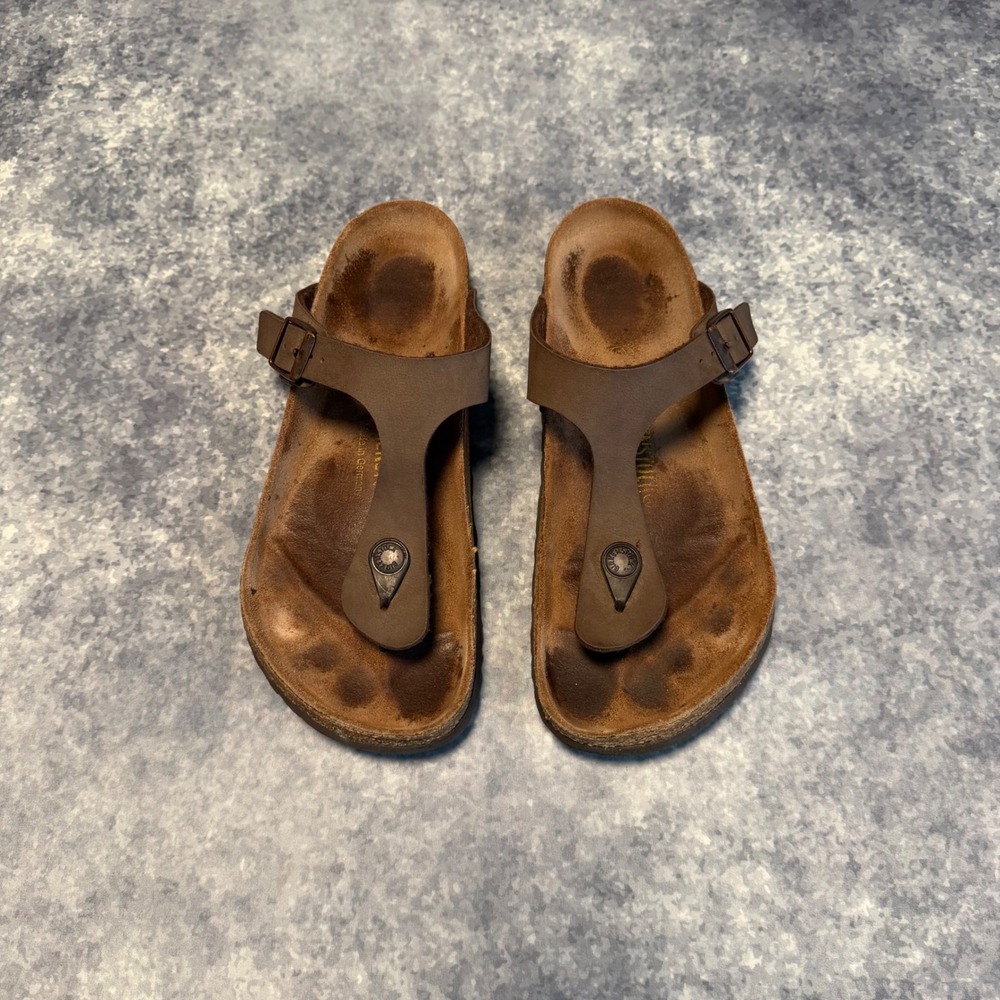 Birkenstock Gizeh Birko-Flor Sandals Mocha Brown Womens Size 38 L7 M5 Thong Flip